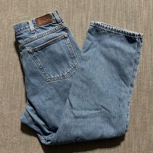 LL Bean Flannel Lined Jeans Mens 34x29 Natural Fit Blue Plaid Denim 130657